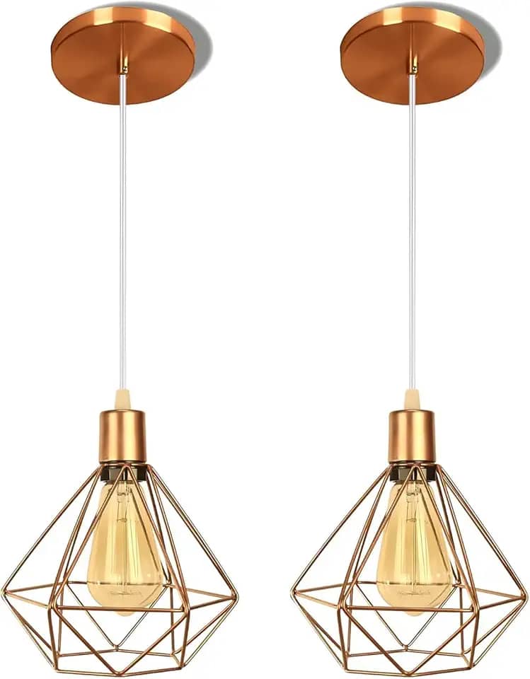 Pendentes Luminárias de Teto Aramado Diamante Dourado Kit 2