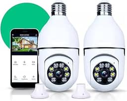 Kit 2 Câmera Segurança IP Lâmpada WiFi Inteligente Vigilancia Full HD 1080p Visão Noturna Infravermelho 1080P, Bivolt, Detecção de Movimento, Áudio Bidirecional, Prova D'água Giratória 360°