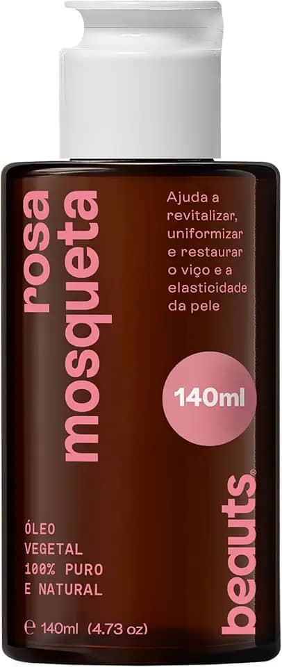 Óleo de Rosa Mosqueta - Hidratante Uniformizador Antioxidante - Para Manchas, Rugas, Estrias, Melhor Elasticidade e Viço - Uso Facial, Oleo Corporal e Cabelos - 100% Puro Natural Vegano - 140 mL Beauts