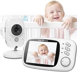 Babá Eletrônica, Câmera para Bebês com Tela de 3.2', Visão Noturna 10M Infravermelha, Áudio Bidirecional, Detecção de Som VOX, Monitoramento Temperatura, Canção de Ninar