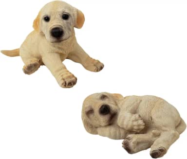 kIT 2 Mini Estátua Filhote de Cachorro Decorativo em Resina Presente Amantes de Pets Enfeite Casa Decorativa (2 Mini Labrador)