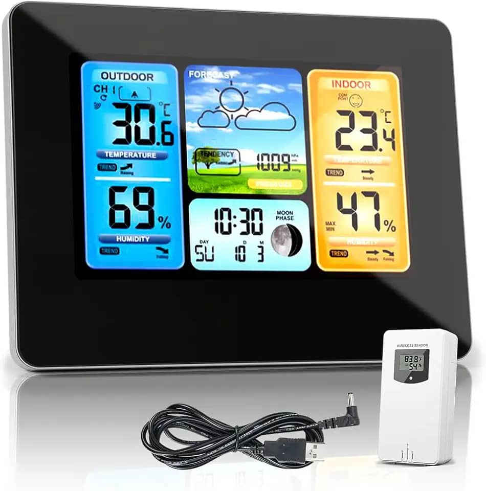 Estação Meteorológica Residencial, Higrômetro Digital, Termômetro Interno E Externo Sensor de Temperatura, Termômetro Interno E Externo com Monitor de Barômetro de Umidade, Previsão Do Tempo