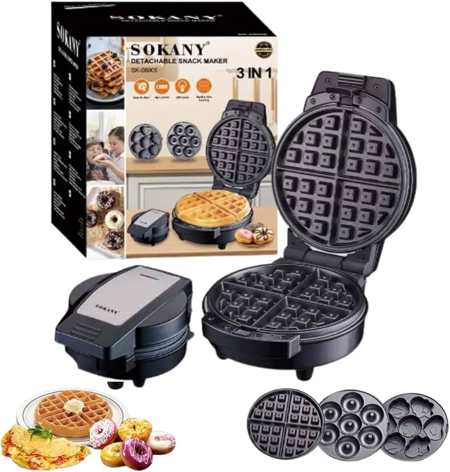 Waffles Maker Máquina de Waffles,3 em 1, Donuts, Rosquinhas, Bolinhos, Portátil De Cozinha Para Café Da Manhã E Lanches