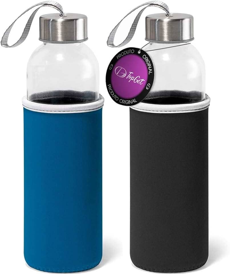 Kit 2x Garrafa de Vidro 520 ml Soft TopGet Azul e Preto