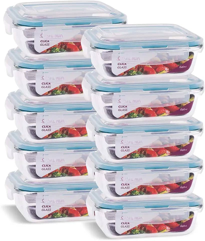 Conjunto 10 Potes Vidro Hermético Marmita Mantimentos 640ml