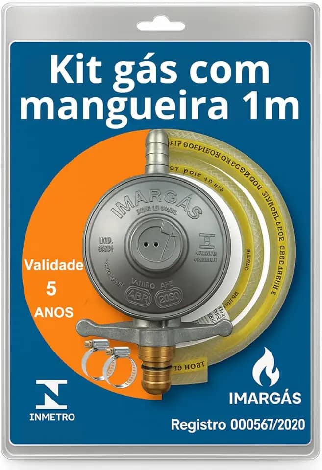 Kit Registro Regulador Gás Cozinha Com Mangueira 1 metro Para Botijão 13kg Residencial