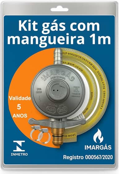 Kit Registro Regulador Gás Cozinha Com Mangueira 1 metro Para Botijão 13kg Residencial