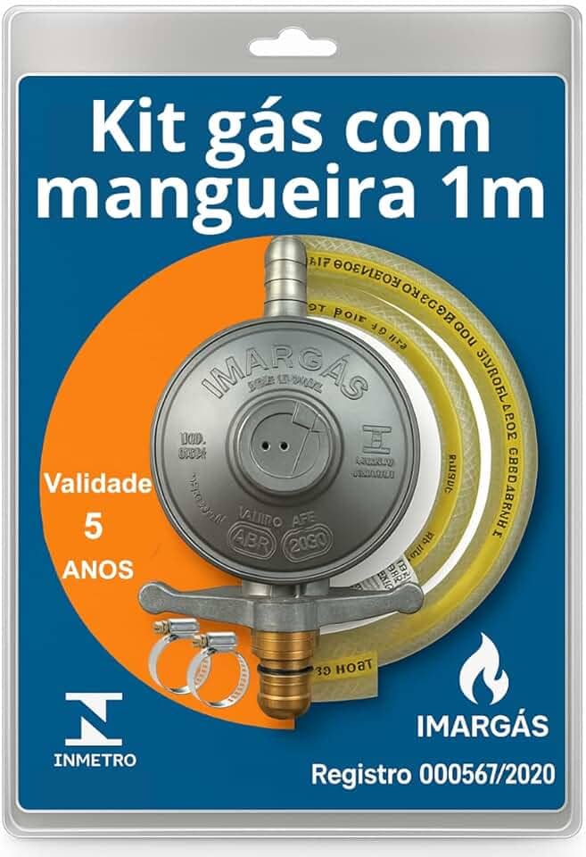 Kit Registro Regulador Gás Cozinha Com Mangueira 1 metro Para Botijão 13kg Residencial