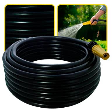 Mangueira de Jardim Antitorção com Parede Reforçada e Esguicho e União Adaptador de Torneiras Acoplados (Mangueira Preta, 10 metros)