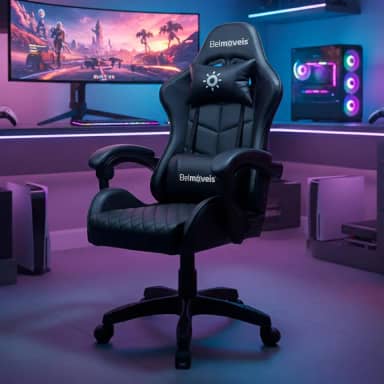 Cadeira Gamer Escritório Couro Sintético Pu Black Ergonômica Reclinável 150° Altura Ajustável Bmg4 Belmóveis