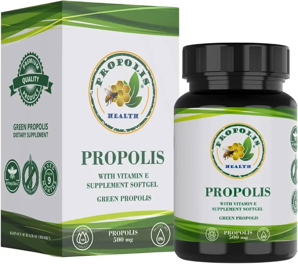 Própolis verde em cápsulas - Própolis verde com vitamina E - 25% extrato seco 1000mg dose - 50 Dias Suplemento