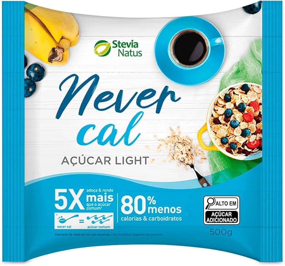 Açúcar Light Never Cal Stevia Adoça e Rende 5x mais Stevia Natus 500g