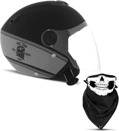 CAPACETE ABERTO PRO TORK NEW ATOMIC SKULL RIDERS HD PRATA - PRETO FOSCO TAM. 56