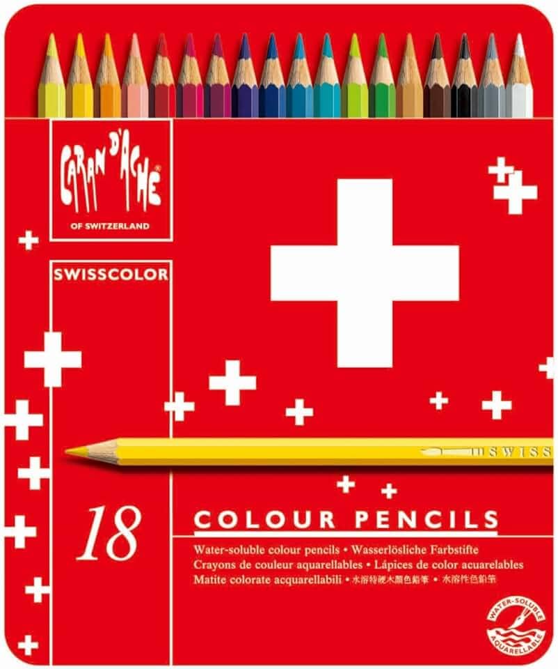 Lápis de Cor Aquarelável, Caran D'Ache, Swisscolor, 1285.718, 18 Cores