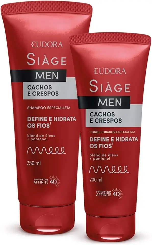 Eudora Kit Siàge Men: Condicionador Cachos e Crespos 200ml + Shampoo Cachos e Crespos 250ml