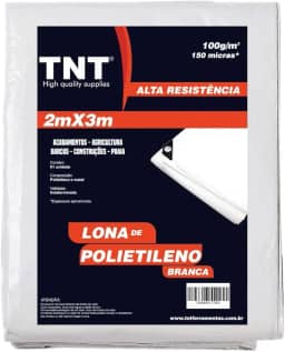 TNT Lona de Polietileno Branca Forte Reforçada 150 Micras para Piscina, Toldo, Cobertura (2x3)