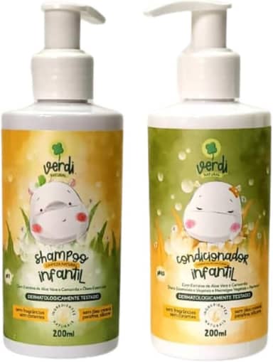 Kit Shampoo + Condicionador Bebê Infantil Com Aloe Vera e Camomila Orgânico Vegano limpa de forma delicada Dermatologicamente Testado