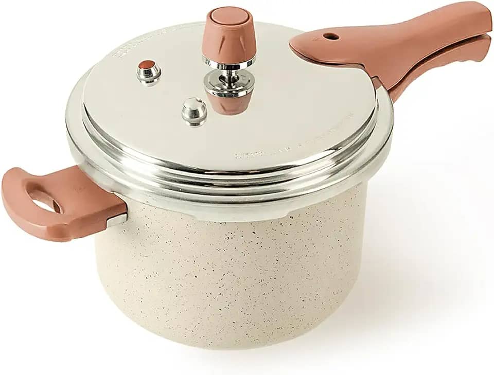 Oikos - Panela de Pressão com Indução 4,4L Antiaderente Cerâmico Fechamento Externo Bege