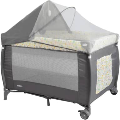 Berço Cercado Portátil com Mosquiteiro e Trocador Preto/Estrelas até 18Kg Multmaxx