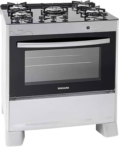 SUGGAR FOGÃO NEO GLASS PRATA MESA DE VIDRO 5 BOCAS TREMPE 6 APOIOS ACENDIMENTO AUTOMÁTICO FGVNG510PRIX