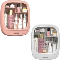 Organizador De Cosmético Kit Para Maquiagem com caixa portátil e tampa de Acrílico com espelho(1 Espelho de Mesa)