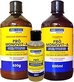 Kit Crescimento Capilar Completo Monovit A 500ml 3 Produtos Shampoo e Máscara Fortificante + Tônico Tratamento Intensivo Para os Cabelos Pro Thess