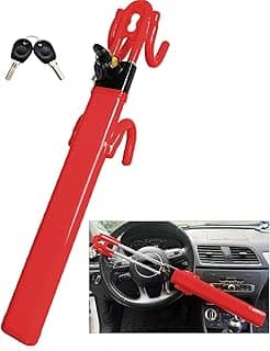 Dodomes Trava de volante, antifurto, dispositivo seguro para carro, braçadeira de comprimento ajustável, travas de gancho duplo, ajuste universal (vermelho)