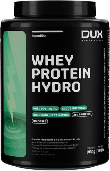 Whey Protein Hydro Baunilha Pote 900g – Absorção Rápida – Ganho Muscular – Baixo Teor de Lactose – Dux Human Health