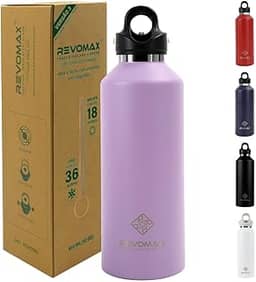 Revomax Garrafa Térmica Desportiva de Vácuo em Aço Inoxidável, Copos Portátil para Viagem 950ml (Roxo)