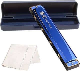 YCXYQ Gaita de tremolo azul de 24 furos - gaita diatônica para iniciantes, crianças e adultos com caixa de armazenamento e pano de limpeza