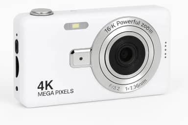 Câmera Digital 4K HD Portátil 50MP com Zoom 16x e Tela 2.4” | Foco Automático, Anti-Vibração e Flash Integrado | Câmera Compacta para Fotos, Vídeos, Vlogs e Viagens (Branco)