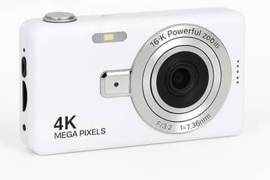 Câmera Digital 4K HD Portátil 50MP com Zoom 16x e Tela 2.4” | Foco Automático, Anti-Vibração e Flash Integrado | Câmera Compacta para Fotos, Vídeos, Vlogs e Viagens (Branco)