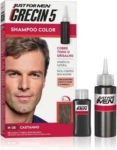 Just For Men Grecin 5 Shampoo Tonalizante para Cabelo, Aparência Natural, Cor H35, Castanho, 60ml