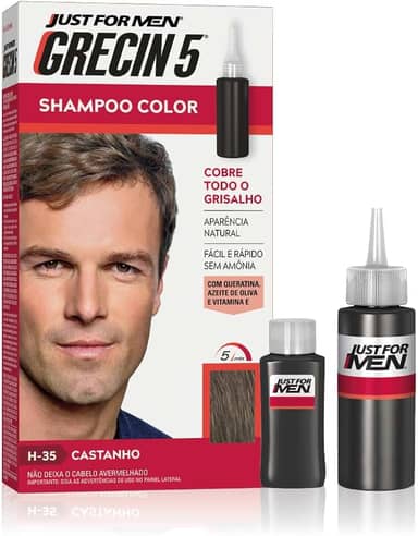 Just For Men Grecin 5 Shampoo Tonalizante para Cabelo, Aparência Natural, Cor H35, Castanho, 60ml