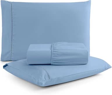 Jogo de Lençol Casal 3 Peças Percal 400 Fios com Ponto Palito | Toque de Hotel, Não Amassa e Anti Bolinha - Cor Azul
