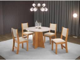 Conjunto Sala de Jantar Mesa Chilli 90cm Tampo Redondo com 4 Cadeiras Sol