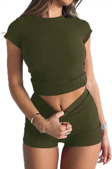 Conjunto feminino de 2 peças, casual, confortável, fofo, agasalho de verão justo e manga curta