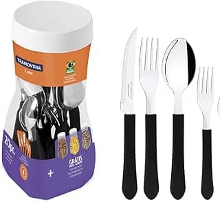 Faqueiro Tramontina Leme com Lâminas em Aço Inox e Cabos de Polipropileno Preto 20 Peças