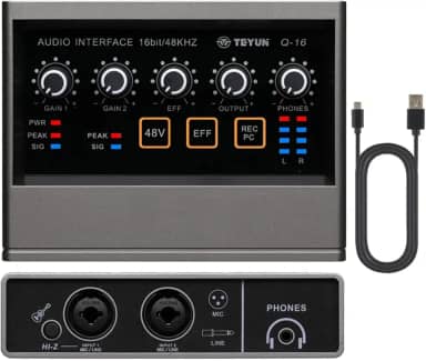 Q-16 Interface de audio,placa de som profissional de canal USB 2.0 DC 5V de alta velocidade, função de monitor para estúdio/gravação musical/jogos/Equipamentos para Gravação Musical