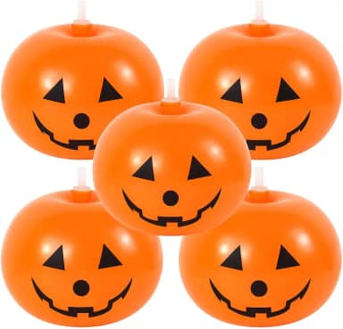 Kit 5 Balões Abóbora Halloween com Luz LED RGB Bexigas Decorativas para Festa, Mesa ou Pendurar Iluminação Noturna, Decoração Assustadora e Reutilizável para Eventos Temáticos