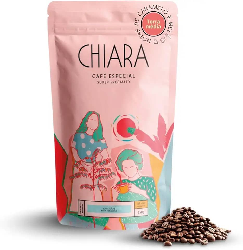 Café Especial Chiara Flor em Grãos 250g Nota 85, Café Brasileiro do Espírito Santo, Notas Florais, Caramelo e Mel, Café Premium de Montanha, Torra Média para Espresso, Coador e Prensa Francesa