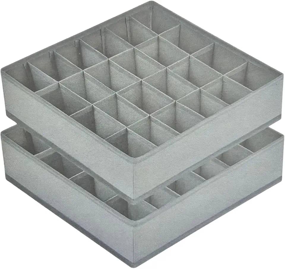 Kit com 2 Colmeias Organizadoras de Gaveta com 24 Divisórias – Organizador de Gaveta em Oxford 420D – Ideal para Calcinhas, Cuecas, Meias e Biquínis – Cinza