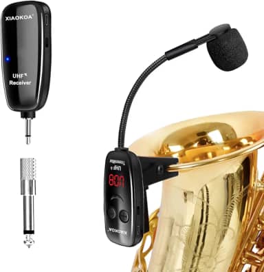 Microfone Saxofone, Microfone de Instrumentos Sem Fio UHF, Receptor e Transmissor Sem Fio, Alcance de 160 pés, ótimo para Trombetas, Clarinete, Violoncelo