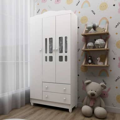 Guarda Roupa para Bebê 3 Portas 2 Gavetas Ariel Carolina Baby Branco