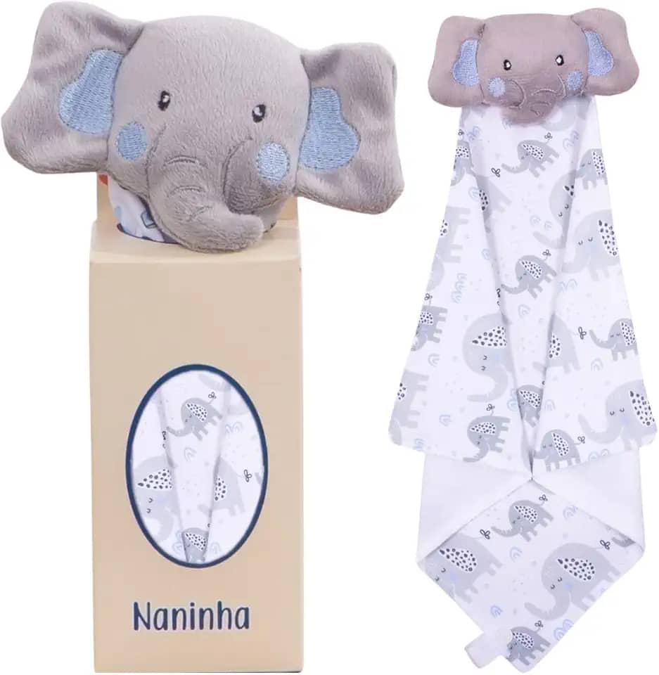 Naninha para Bebê de Bichinho de Pelúcia com Prendedor de Chupeta (Elefante Azul)