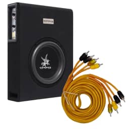 Caixa Automotiva Amplificada 350W Subwoofer 8'' Slim 3 Canais Corzus + Cabo Rca 4 Vias Blindado Som Profissional 5 Metros Vipertron