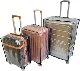 Kit 3 Capas Protetoras para Mala de Viagem P 20' M 24' G 28' em PVC Transparente com Fecho de Contato – Resistente para Bagagem de Bordo e Despacho (Preto)