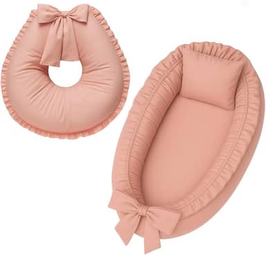 Ninho redutor de berço e Almofada de Amamentação Percal 100% Algodão (Rose)