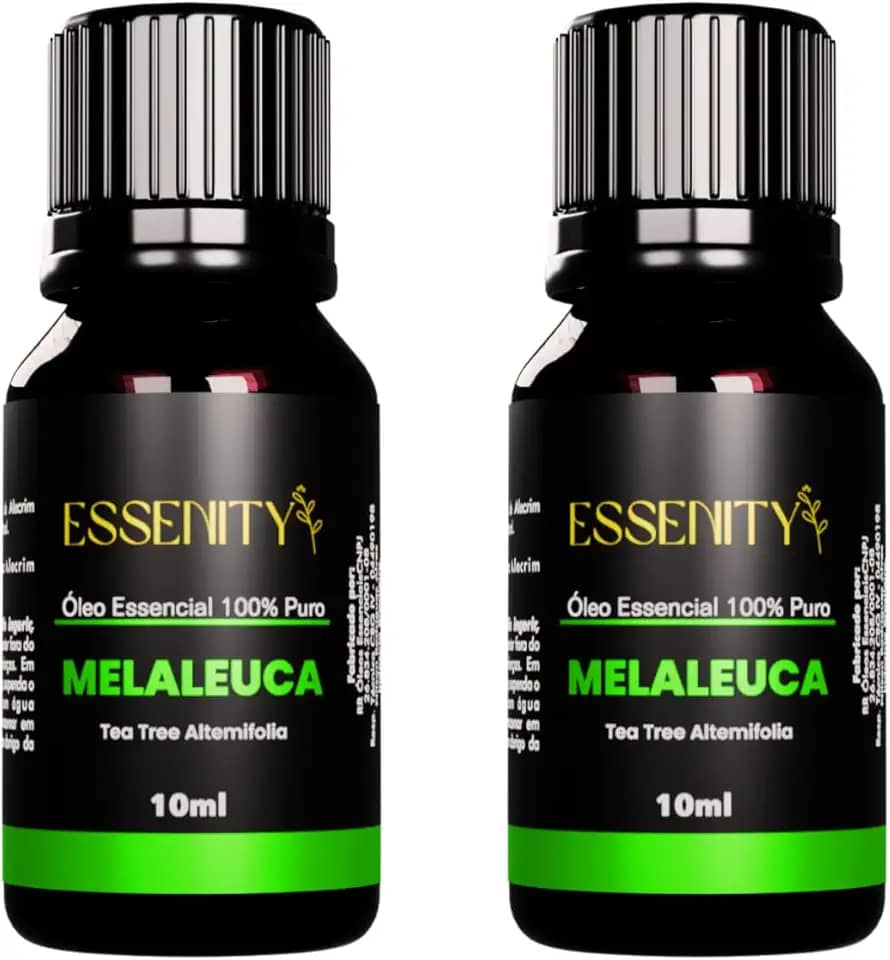 02 Óleo Essencial de Melaleuca - Tea Tree Natural Premium 100% Puro - Ideal para Difusores de Aromas Elétricos, Aromaterapia, Massagem, Purificante, Antisséptico, Fortalece a Imunidade, Promove Saúde da Pele e Alívio de Irritações - Vegano, Cruelty-Free - 10ml - ESSENITY