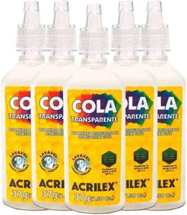 Acrilex Cola ,19937, Transparente, 37 g, 6 unidades